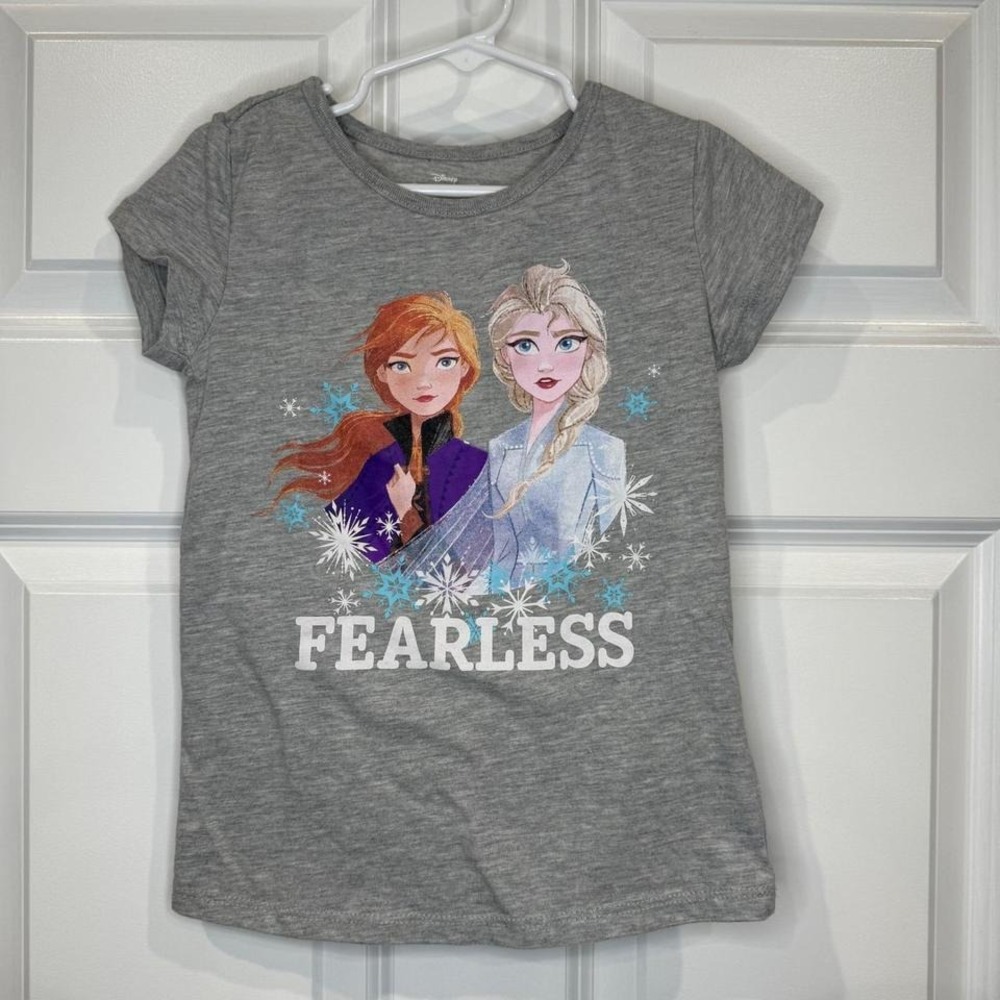 Disney Frozen II Girls T Shirt‎ Top Anna Elsa Fearless Gray Size 5/6